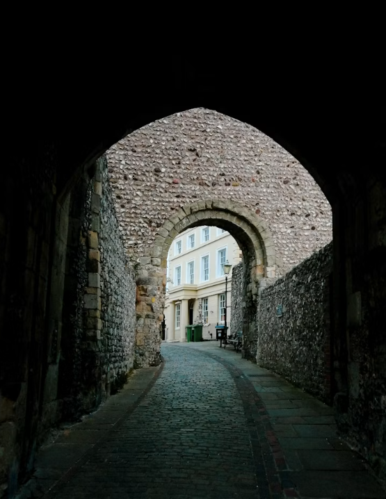 Bonfire Night in Lewes: vaulted stone passageway in the old town centre